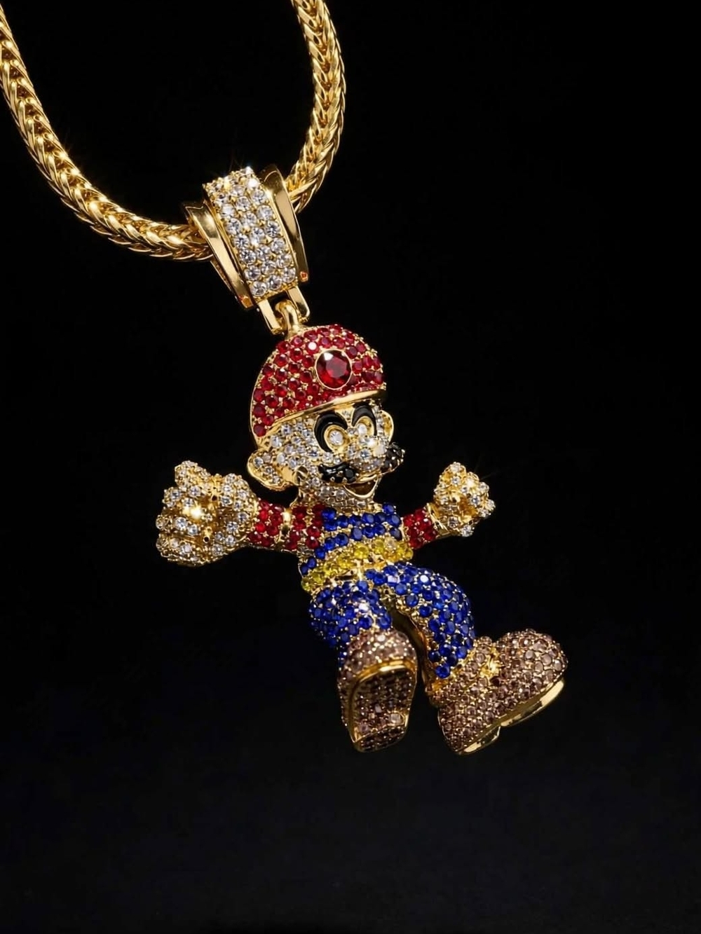 Gold-Tone Multicolor Crystal Character Pendant Necklace
